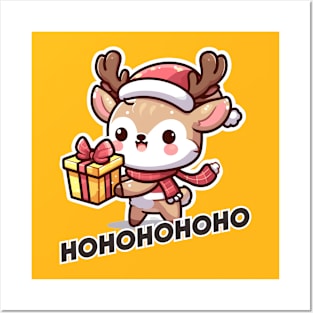 Cute Christmas Deer with Costume Posters and Art